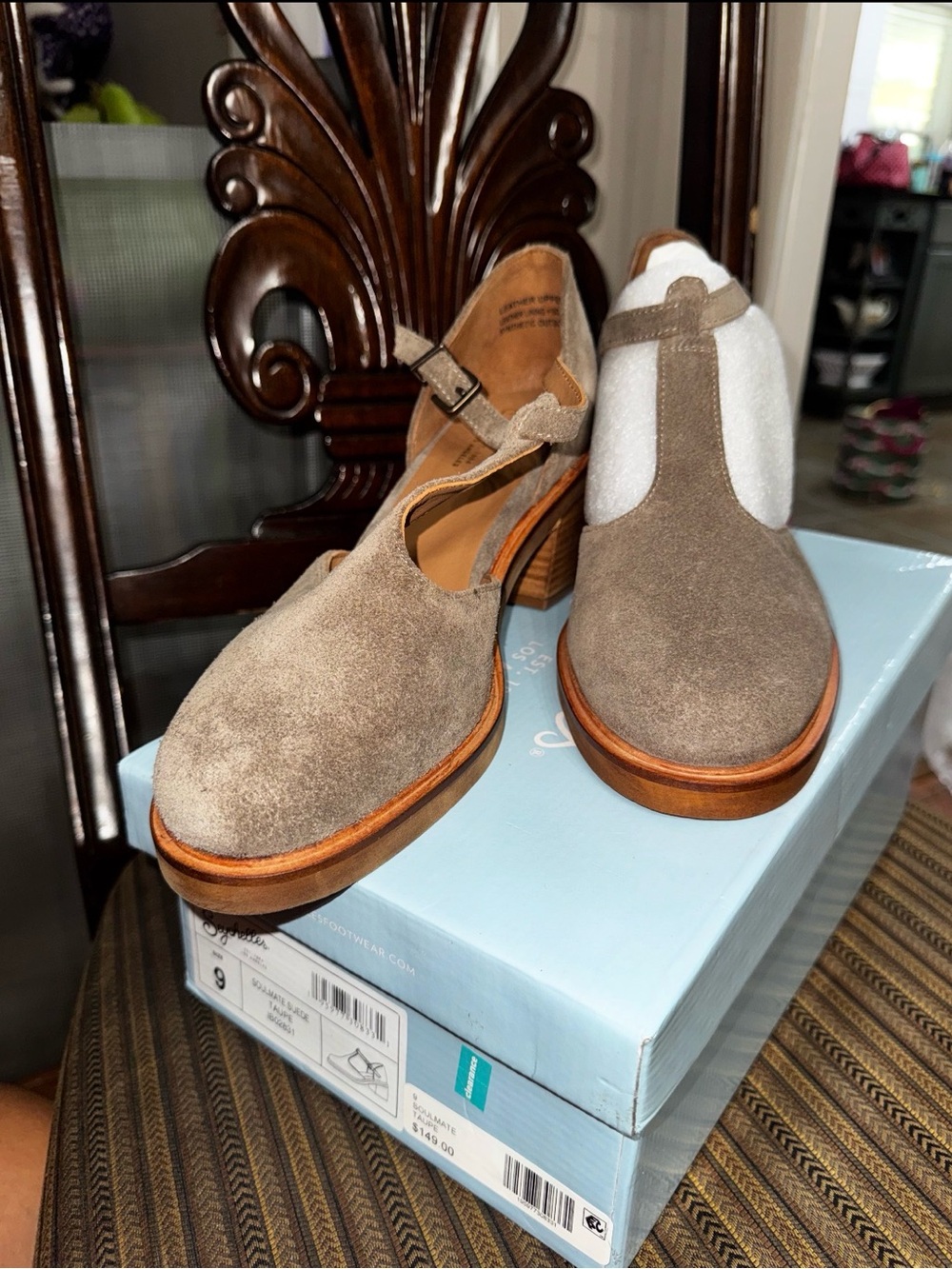 Seychelles Taupe Strappy Sandal with Wood-Tone Footbed
